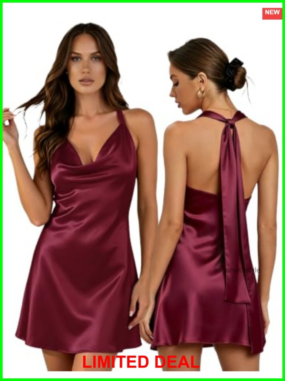 Satin Halter Cowl Neck Backless Mini Dress Sleeveless Club Night Out